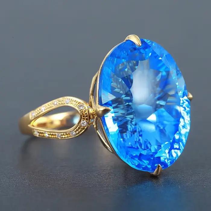Bague en or 14K pour femmes, bijoux fins en saphir, boîte Anel De pierres précieuses, alliances De mariage, saphir bleu, boîte De bagues en pierres précieuses