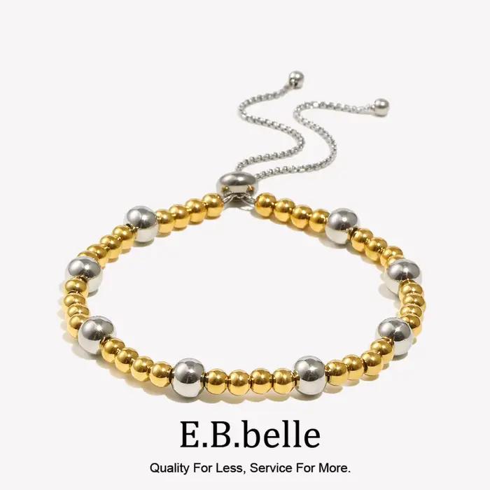 E.B.belle – Bracelet réglable en perles rondes Double couleur, plaqué or 18 carats, en acier inoxydable, bijoux à la mode pour dames et filles, quotidien