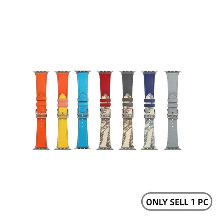 Bracelet en cuir cousu à la main pour Apple Watch, matériau PU, compatible avec Iwatch 38-49 mm, couleur aléatoire, accessoire durable et élégant