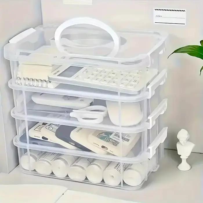 4 PCS/Ensembles de boîtes de rangement en plastique transparentes empilables surdimensionnées, adaptées aux boîtes de rangement ménagères pour articles divers