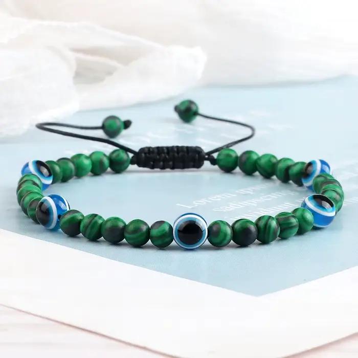 Mode turc mauvais œil Bracelets 4mm noir pierre naturelle perles tressé à la main hommes obsidienne Bracelet bijoux Pulseras Homme