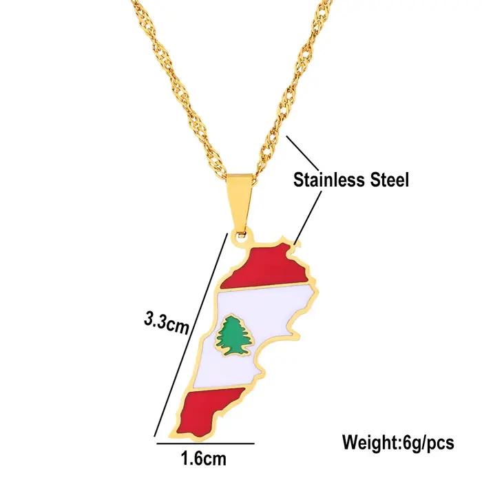 Collier pendentif carte du Liban et drapeau, en acier inoxydable, pour hommes et femmes, bijoux carte de la République libanaise, cadeau