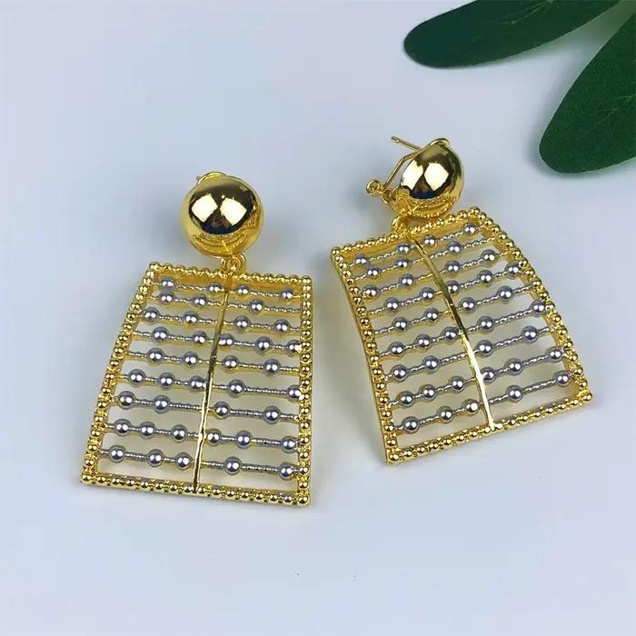 Ensemble de bijoux géométriques deux tons pour femmes, 4 pièces, collier épais, boucles d'oreilles, Bracelet, bague, cadeaux de fête de mariage