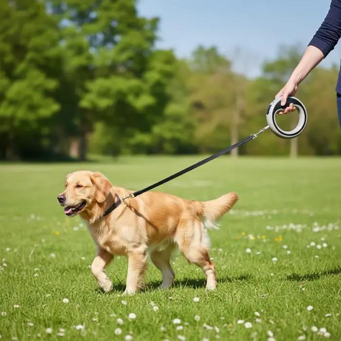Laisse rétractable pour chien avec poignée en boucle : laisse automatique extensible pour les promenades en extérieur, conception anti-emmêlement pour chiens de taille moyenne/grande