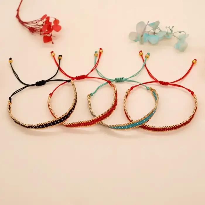 Bracelet de perles de riz couleur originalité multicouche tricot à la main bohême réglable mode Simple bracelet de perles