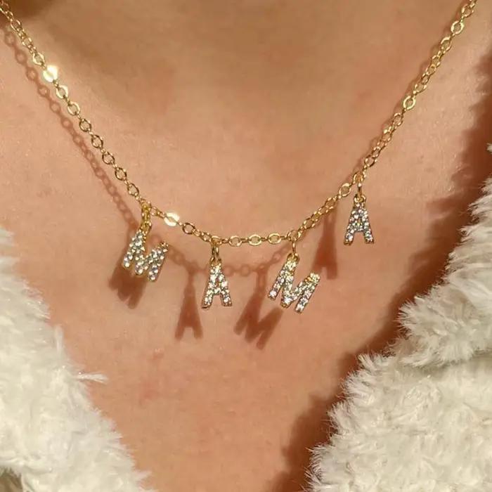 Bracelet MAMA plaqué or pour femmes, charme en zircon, bijoux minimalistes tendance pour la fête des mères