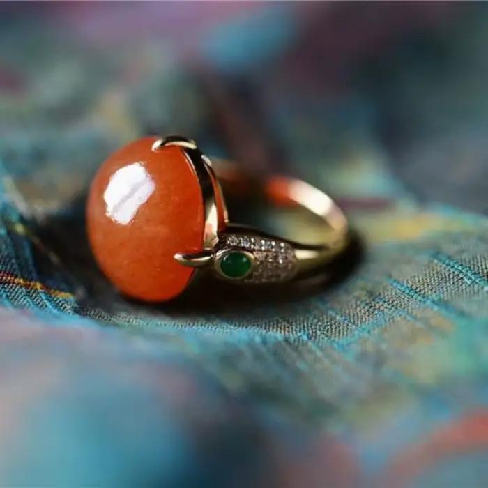 Inspiré par des bagues de fiançailles circulaires incrustées de calcédoine naturelle rouge glacé pour femmes, bijoux quotidiens élégants et adaptés