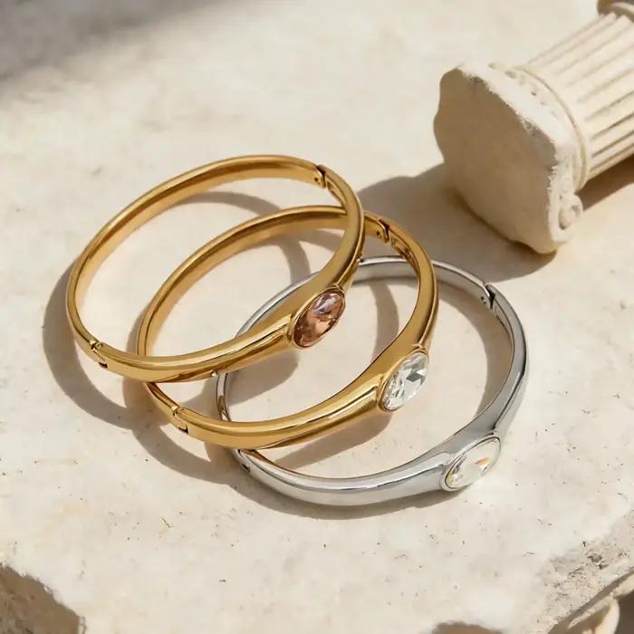 Bracelets à boucle Bracelets en acier inoxydable plaqué or 18 carats Bracelet brillant Zircon ouvrable Bracelets Bracelets pour femme