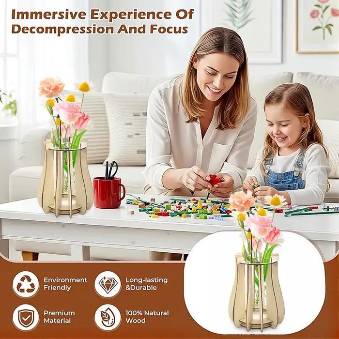 Vase en bois pour bouquets, vase en bois unique en forme de puzzle, support à fleurs, vase en bois pour fleurs Lego, vase décoratif pour bureau