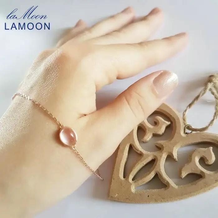 LAMOON-Bracelet Quartz Rose pour Femme, Pierre Précieuse, Argent 925, Plaqué Or Rose 18K, Bijoux Fins, Style Simple, LMHI023