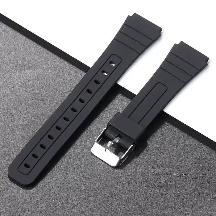 Bracelet de montre en Silicone 18mm pour Casio W800H, souple, en caoutchouc noir, pour SGW400 F91W F84 F105/108/A158/168 AE1200/1300