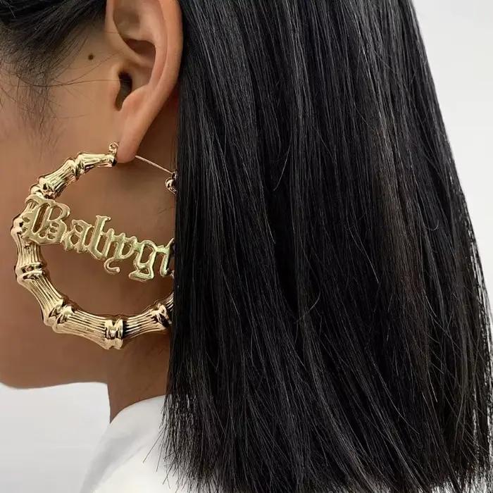 Grandes boucles d'oreilles créoles en bambou plaqué or et argent pour femmes, tenues pour petite amie des années 80 et 90, Style Hip-Pop, bijoux cadeaux de fête
