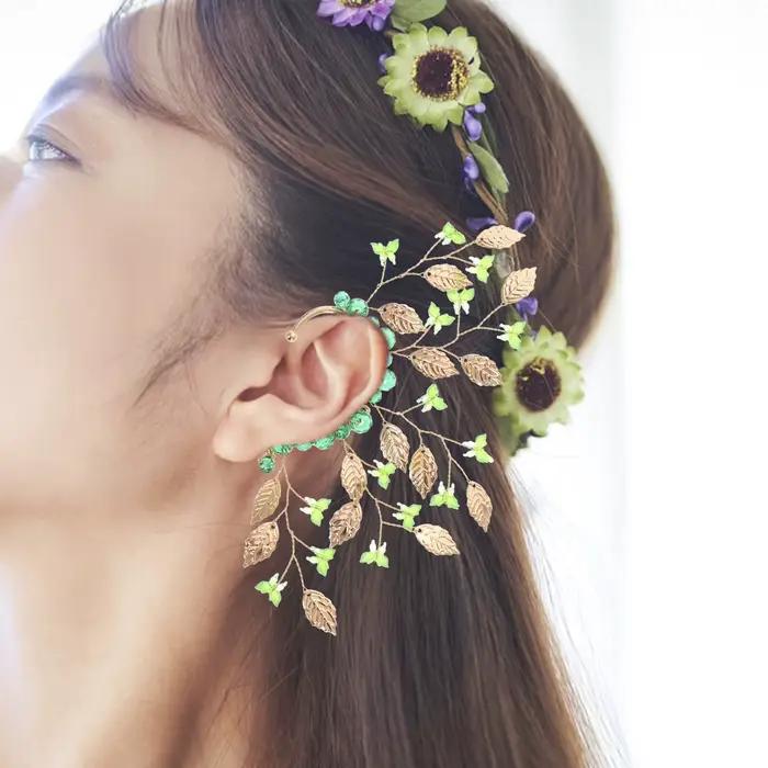 Manchette d'oreille fleurie pour femme, style vintage, clip d'oreille non-percée, décoré de cristaux, boucle d'oreille élégante et polyvalente pour les rendez-vous