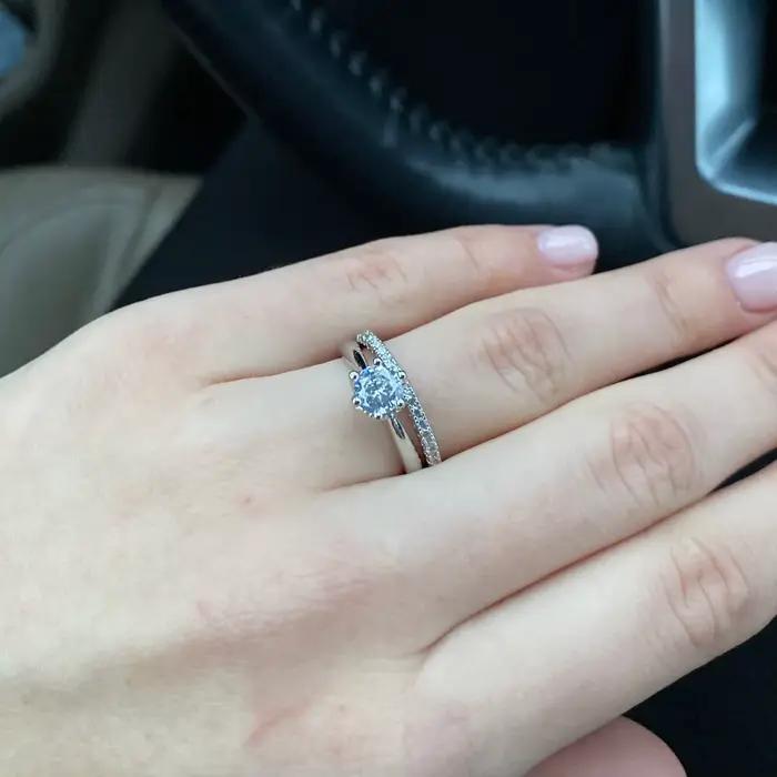 Ensemble d'anneaux de mariage assortis pour femmes, bagues de fiançailles, accessoires en pierre de cristal de Zircon, bijoux SR013