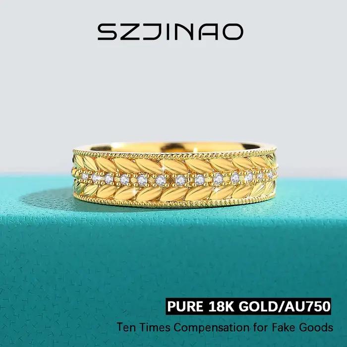 Bague en or véritable 18 carats avec diamant Moissanite pour hommes et femmes, bague en or 18 carats, cadeau de fiançailles de mariage, haute joaillerie, AU750, 100%