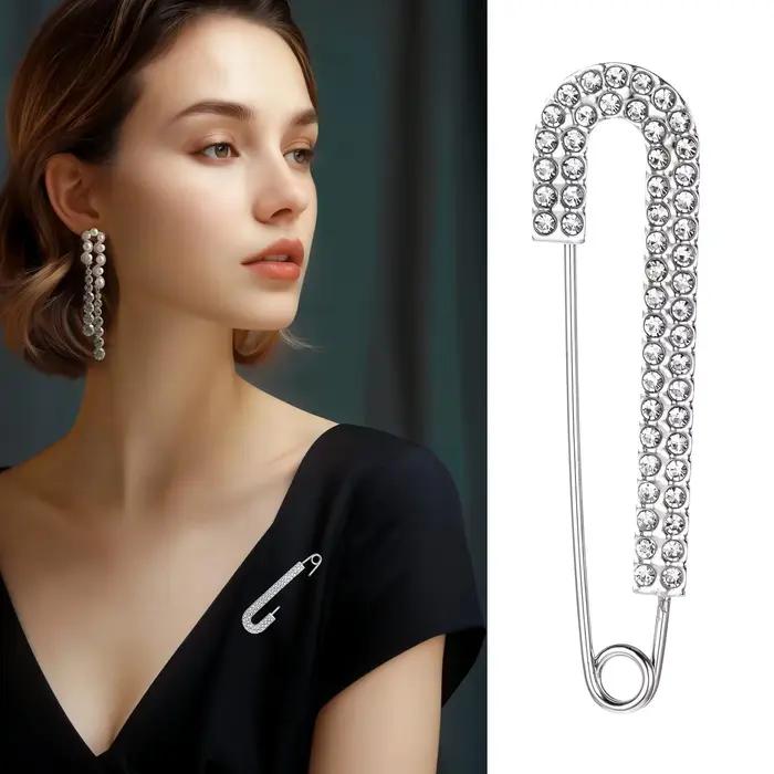 1 pièce Broches en strass avec boucle argentée ​ Grandes broches de bijouterie luxueuses pour femme, épingles de sûreté brillantes pour foulard, style mode