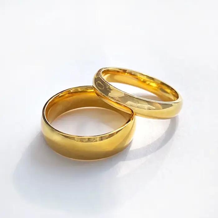 Bague à bande incurvée sphérique solide de 4mm 6mm, bijoux de Couple en acier inoxydable, anneaux simples et lisses, couleur or Rose argent, taille 4 à 10