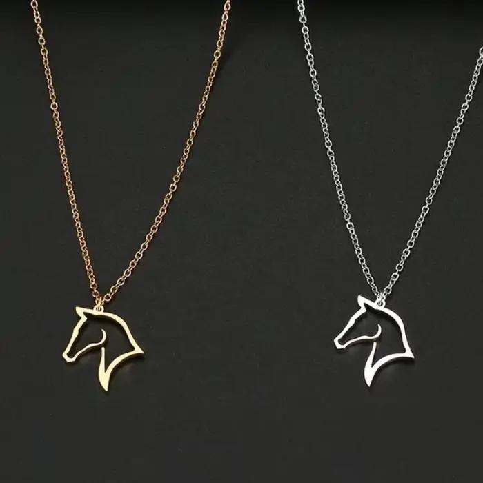 Collier en acier inoxydable avec pendentif cheval creux, bijoux unisexes mignons pour femme, cadeau d'anniversaire