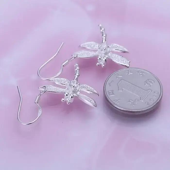 Boucles d'oreilles en argent regardé 925 pour femmes, conception de libellule en pierre incrustée, beaux bijoux de mariage mignons, prix d'usine