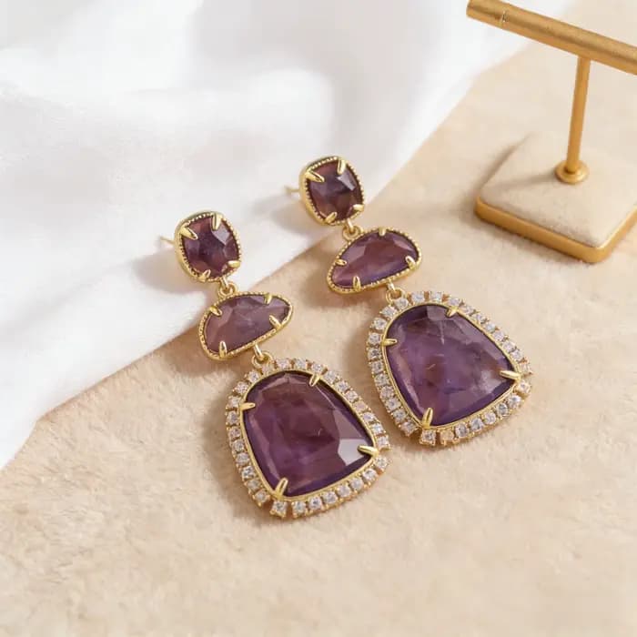 Boucles d'oreilles en pierres précieuses naturelles Amazonite Lapis Améthyste