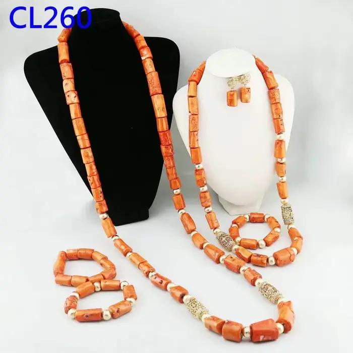 Ensemble de perles de corail africaines de luxe, ensemble de bijoux de mariage traditionnel, ensemble de bijoux plaqué or 18 carats, ensemble de bijoux Dubaï pour femmes