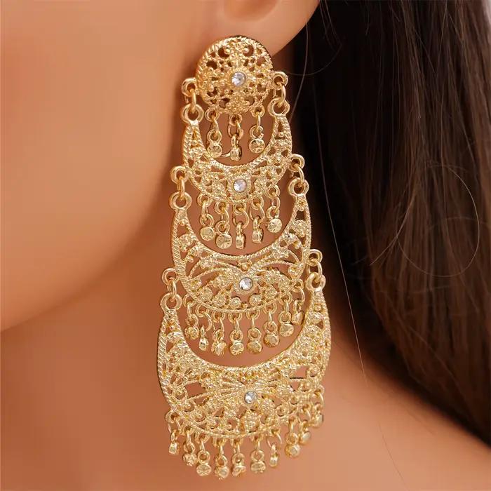 Boucles d'oreilles en alliage de mariée de Style Court français, décoration d'oreille longue populaire de l'argérie, Design de bijoux gravés lourds