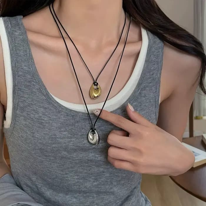 Collier réglable en cuir PU avec pendentif haricot irrégulier, chaîne de clavicule, breloque géométrique, accessoire unisexe