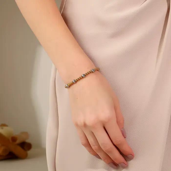 E.B.belle – Bracelet réglable en perles rondes Double couleur, plaqué or 18 carats, en acier inoxydable, bijoux à la mode pour dames et filles, quotidien