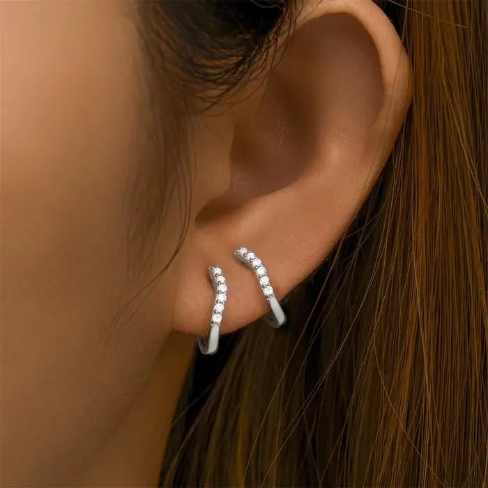 ROGHTS-Boucles d'oreilles en argent regardé 925 pour femme, vague irrégulière, micro incrusté, cercle, 03/Wear, 18K, structure d'oreille, bijoux de fête