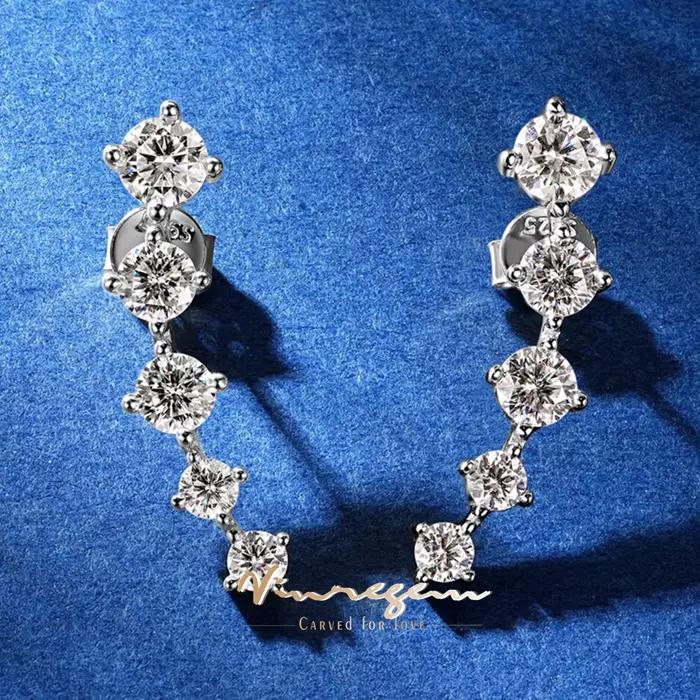 Vinregem 3EX VVS1 D couleur réel Moissanite diamants gemmes romantique clous d'oreille boucles d'oreilles solide 925 en argent Sterling bijoux fins GRA