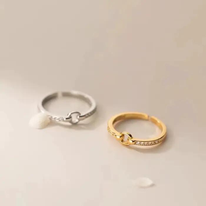 Bague géométrique ronde en argent plaqué, style coréen, pour femme, tendance, ouverte, sertie de diamants