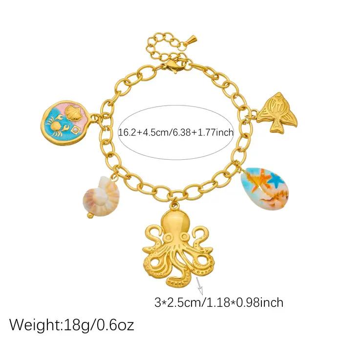 Bracelet en acier inoxydable avec breloque pieuvre émaillée, bijou tendance pour femme et fille, idéal pour la plage, cadeau de fête