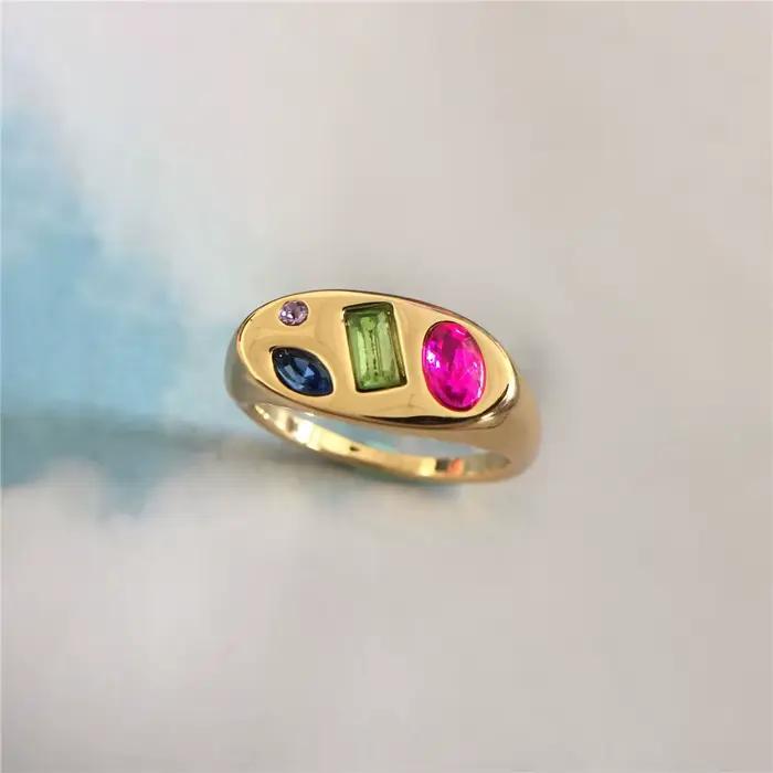 Bague incrustée de pierre colorée plaquée or 18 carats pour femme, bijoux élégants, accessoires de fête de mariage, haute qualité