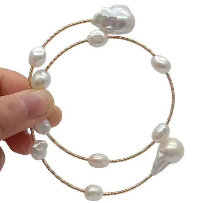 KKGEM-Perle Baroque Blanche d'Eau Douce Naturelle, Accessoire de Haute Qualité Reborn-Bracelet Perle Keshi Ajustable pour Femme, Classique, 15x22mm