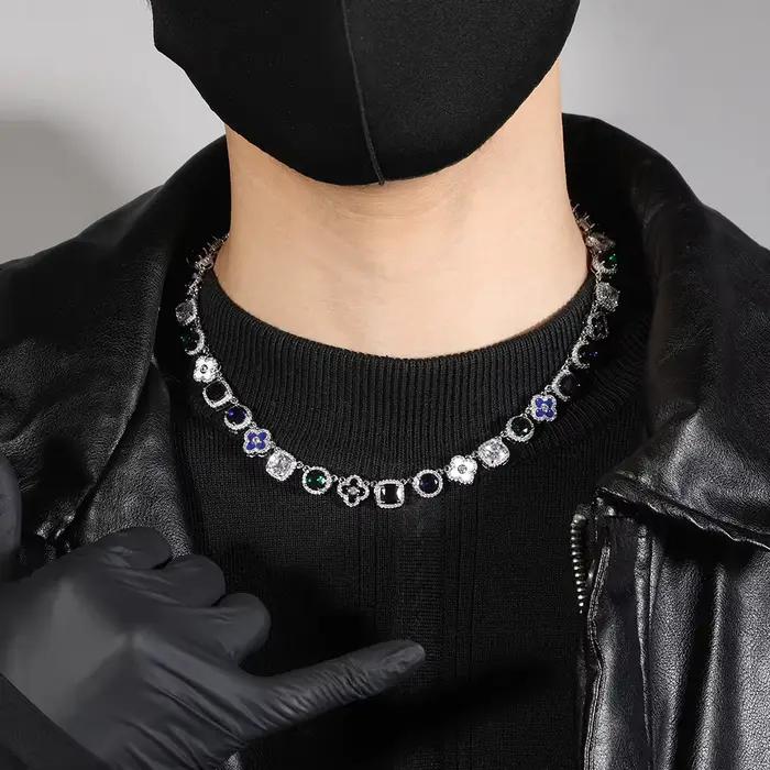 Uwin – collier carré en Zircon coloré, chaîne en émail à fleurs, entièrement glacé, Zircon cubique, ras du cou luxueux, bijoux HipHop