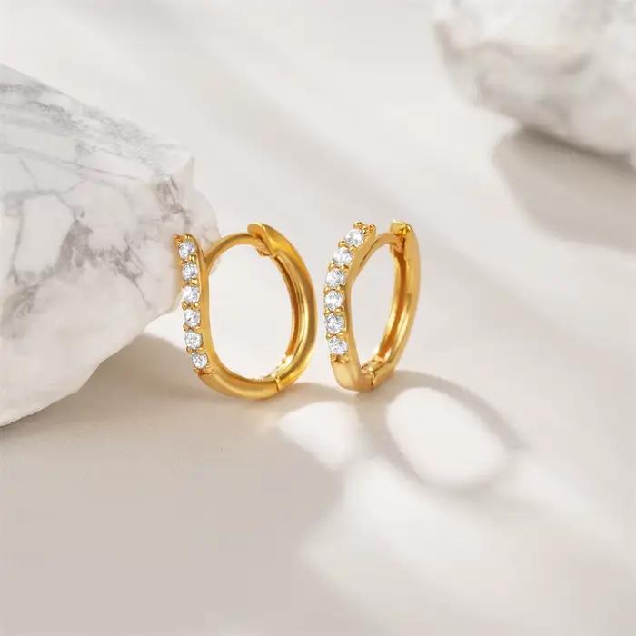 ROGHTS-Boucles d'oreilles en argent regardé 925 pour femme, vague irrégulière, micro incrusté, cercle, 03/Wear, 18K, structure d'oreille, bijoux de fête