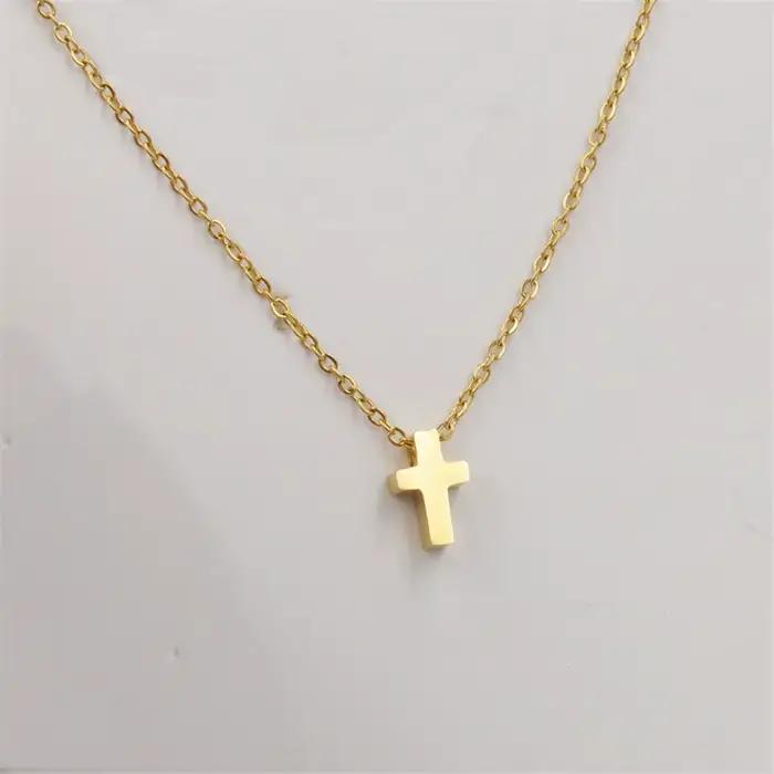 Collier croix en or pour femmes, petits pendentifs croix de jésus, Simple, couleur or, acier inoxydable, bijoux à la mode, cadeau