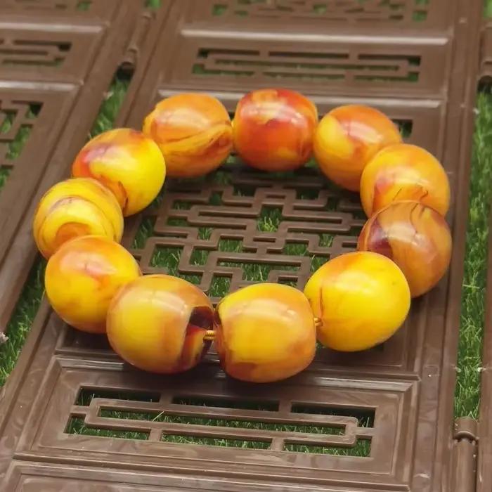 Bracelet Ovale Ambre Jaune et Rouge, Élégant, Simple