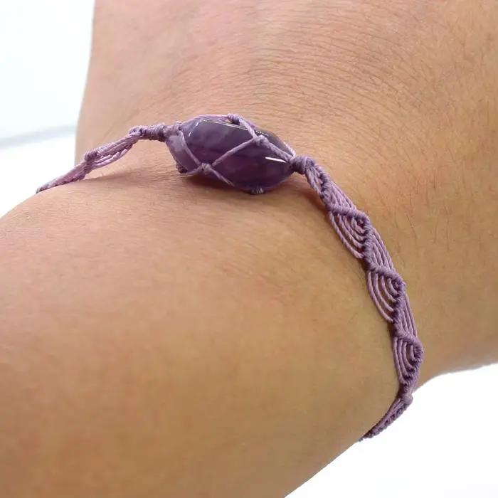 Bracelets en pierre de macramé tressée enveloppés de ULfaits à la main pour les filles, hexagone naturel, atterrissage yst, tissage de cristal, réglable, bijoux