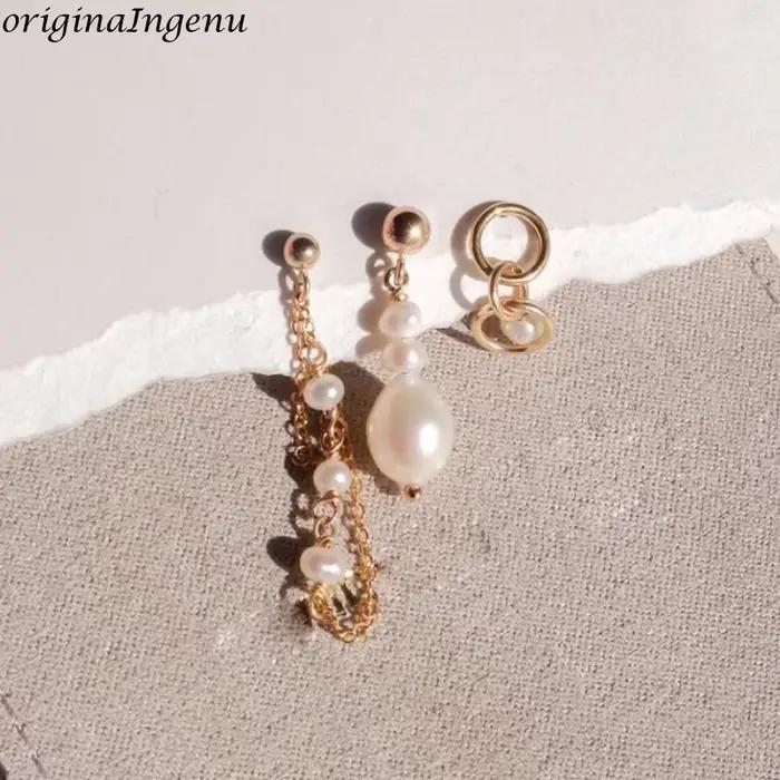Ensemble de 3 boucles d'oreilles en or 14 carats avec perles, bijoux de luxe, boucles d'oreilles à clous en or, cadeaux pour femmes, ensembles de bijoux pour dames