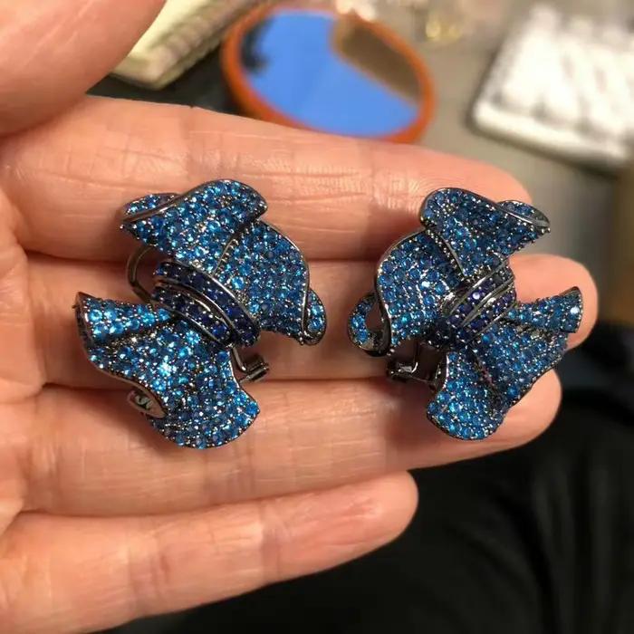 Boucle d'oreille à tige avec nœud bleu royal Bilincolor avec serrure