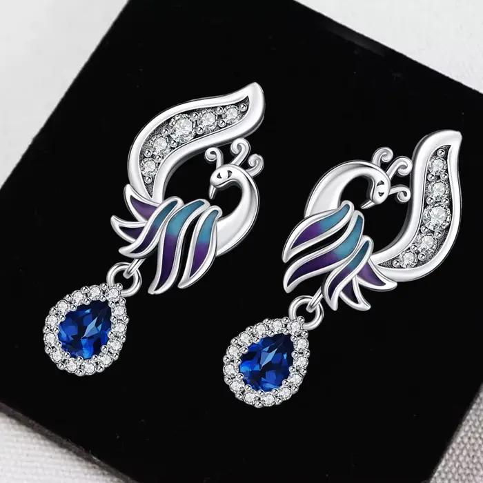 Boucles d'oreilles Hoops 2025 originales en argent sterling 925 avec zircon bleu, boucles d'oreilles Phénix, bijoux élégants pour femmes, cadeaux d'anniversaire