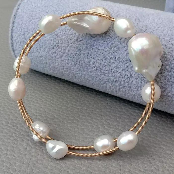 KKGEM-Perle Baroque Blanche d'Eau Douce Naturelle, Accessoire de Haute Qualité Reborn-Bracelet Perle Keshi Ajustable pour Femme, Classique, 15x22mm