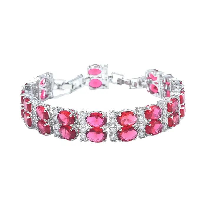 Bracelet Exquis à Double Rangée de Zircons Multicolores Extensible Bijou de Main Transparent Tendance pour Femme Occasions Spéciales