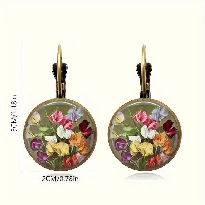 Boucles d'oreilles Vintage en grappe de fleurs, rondes rétro, Bronze Antique, dôme en verre, bijoux pour femmes