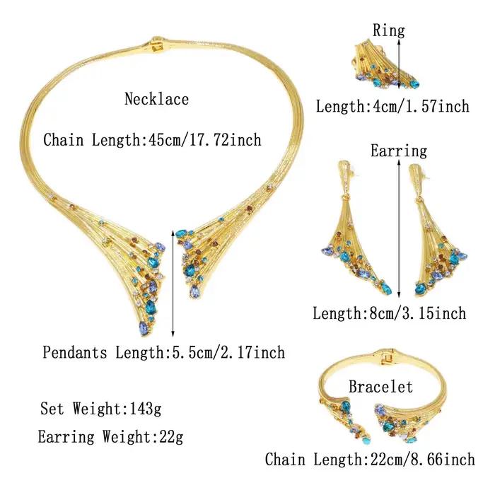 Ensemble de bijoux plaqués or pour femmes, dubaï, collier de luxe en pierre bleue, Bracelet, bague, ensembles de bijoux pour fête de mariage