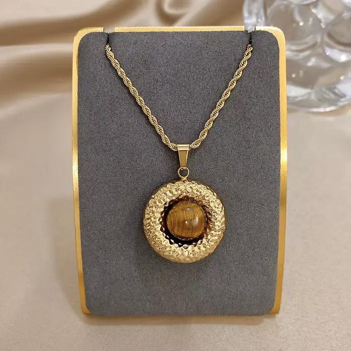 Greatera – collier Chic avec pendentif en pierre naturelle texturée dorée, personnalité Vintage, en acier inoxydable, étanche, bijoux cadeau pour femmes
