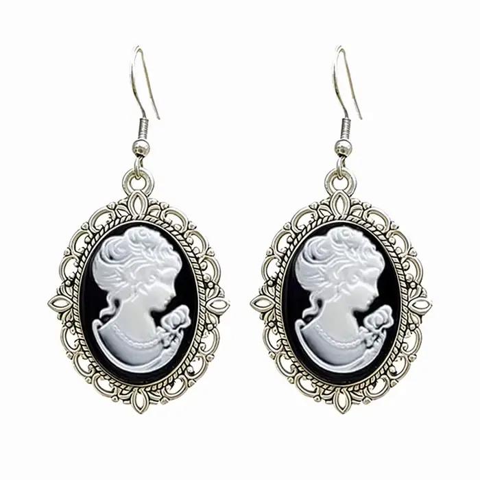 Vintage ovale femme camée boucles d'oreilles européen classique argent plaqué boucles d'oreilles pour femmes bijoux accessoires cadeaux