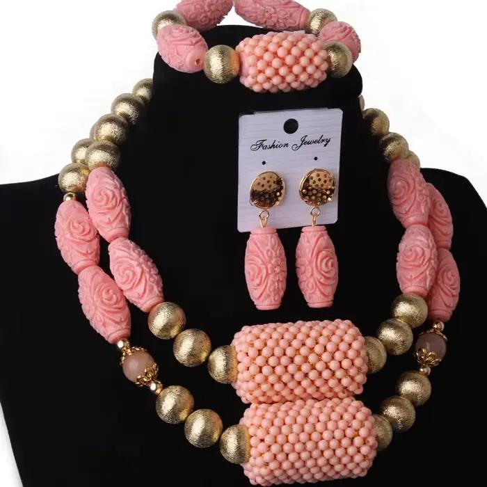Dudo PRPeach-Ensemble de bijoux en perles africaines pour femmes, grand ensemble de bijoux en cristal, mariage indien nigwin