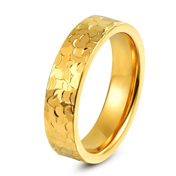 Bagues plaquées or jaune pour femmes, 6 mm, bague Ice Ring scintillante, taille 6-10 #   Bague de mariage, cadeaux d'anniversaire, bijoux anti-ternissement